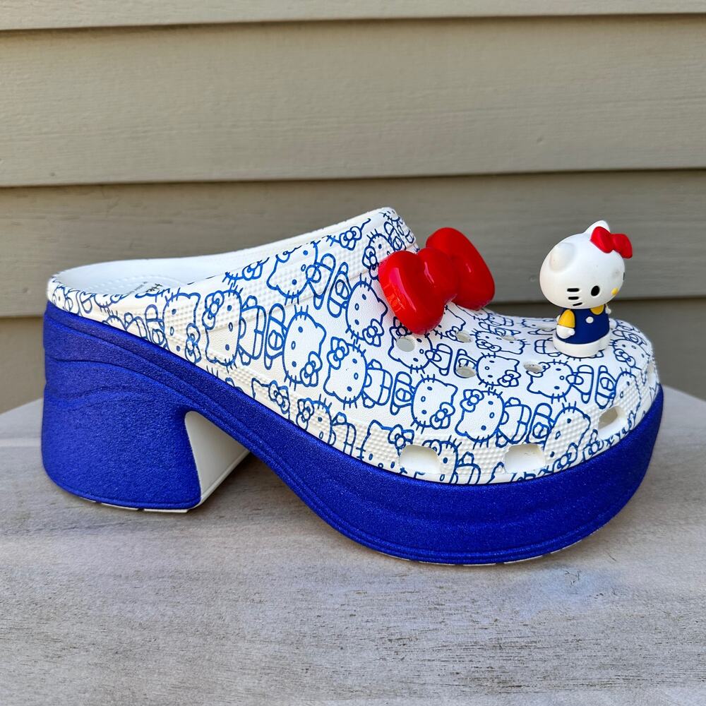 Crocs HELLO KITTY 50th Anniversary Blue Glitter Siren Clog Womens 13 Mens 11 - Picture 8 of 14